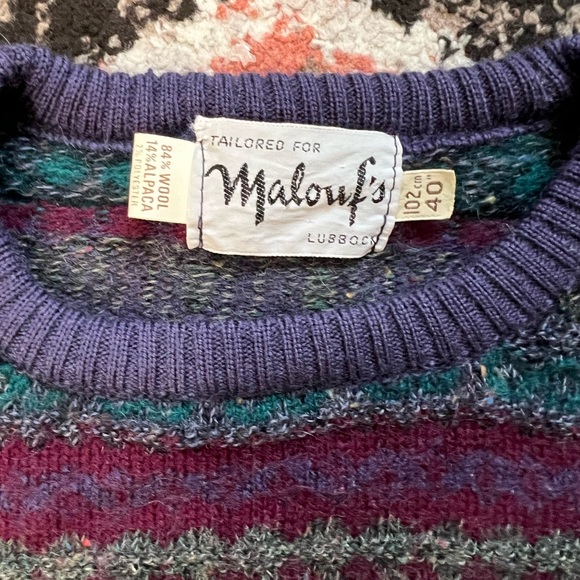 Colette Malouf Vintage Geometric Boho Abstract Stripe Alpaca Wool Mohair Sweater - Picture 3 of 4